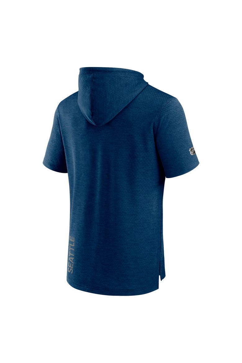 Men's Fanatics Branded Heather Deep Sea Blue Seattle Kraken Authentic Pro Short Sleeve Pullover Hoodie, Alternate, color, Heather Navy