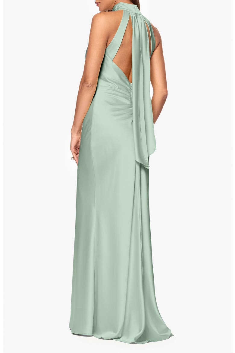Halter Neck Satin Sheath Gown, Alternate, color, SAGE