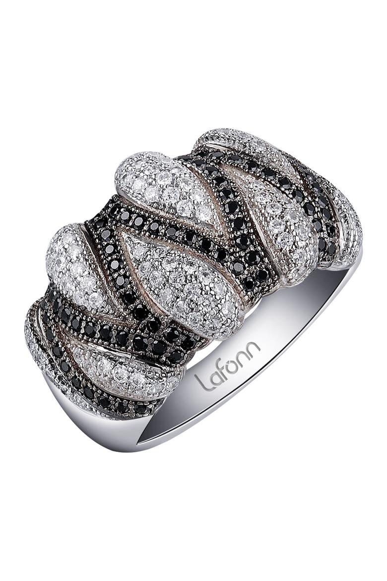 Platinum Black Rhodium Plated Sterling Silver Pave Simulated Diamond Cocktail Ring, Main, color, WHITE BLACK