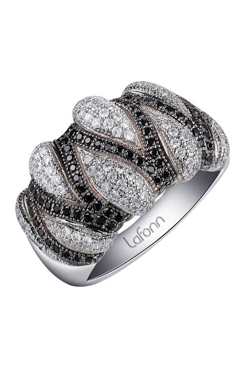 Platinum Black Rhodium Plated Sterling Silver Pave Simulated Diamond Cocktail Ring