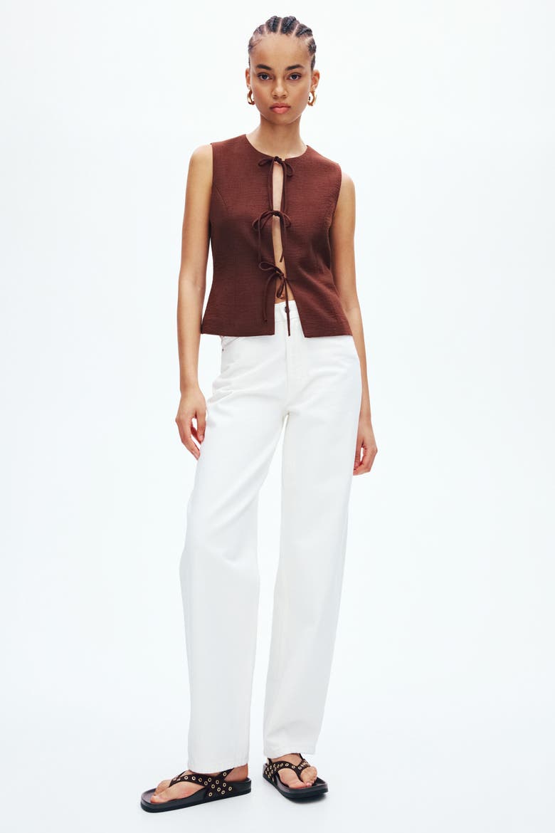 Tie-detail Waistcoat, Alternate, color, Dark brown