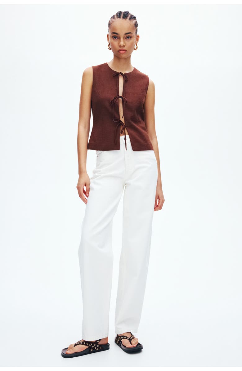 H&M Tie-detail Waistcoat, Alternate, color, Dark Brown