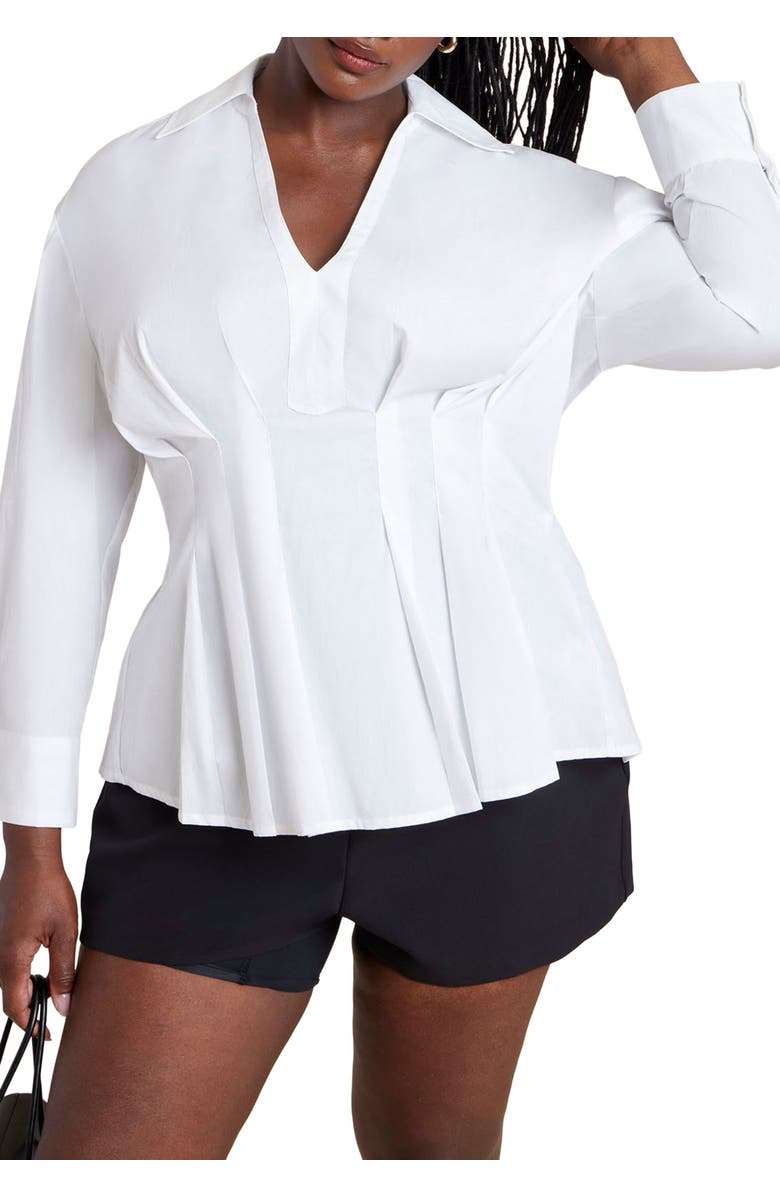 ELOQUII Pleated Poplin Blouse, Main, color, Optic White