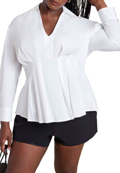 Pleated Poplin Blouse (Plus Available)