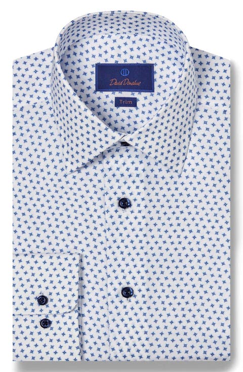 Trim Fit Geometric Print Cotton Twill Dress Shirt