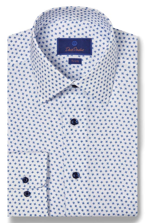 David Donahue Trim Fit Geometric Print Cotton Twill Dress Shirt in White/Blue 