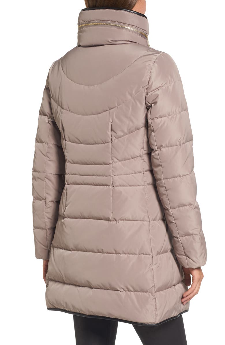 Cole Haan Quilted Down & Feather Fill Jacket with Faux Fur Trim, Alternate, color, Cashew