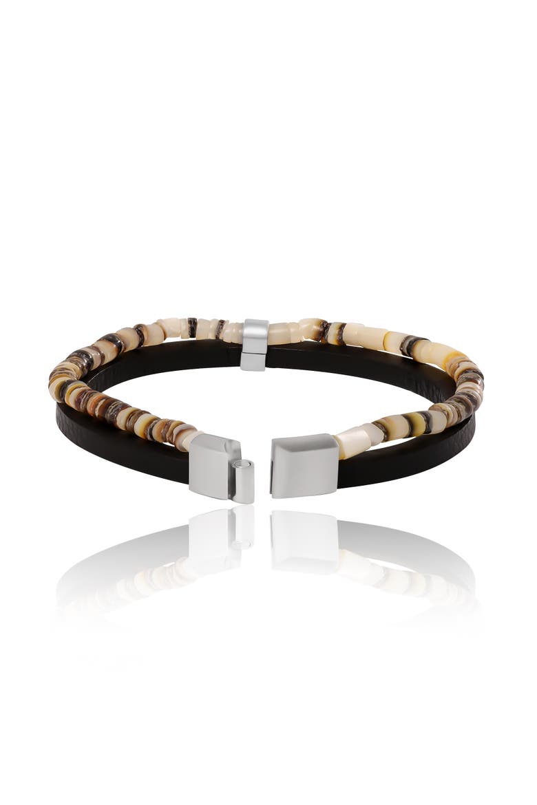 Layered Bracelet with Wood Beads and Strap, Alternate, color, Multi