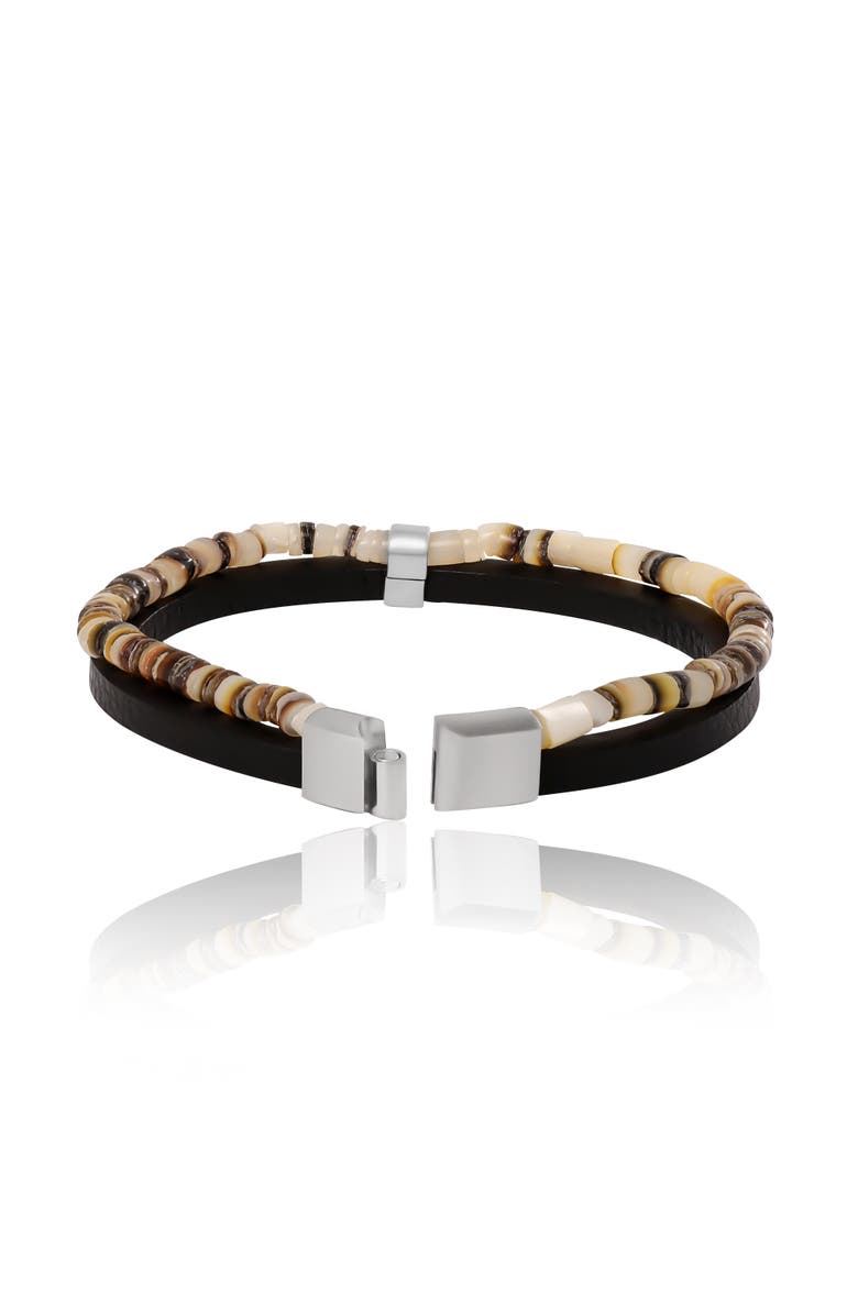 Lucky Brand Layered Bracelet with Wood Beads and Leather Strap, Alternate, color, Multi