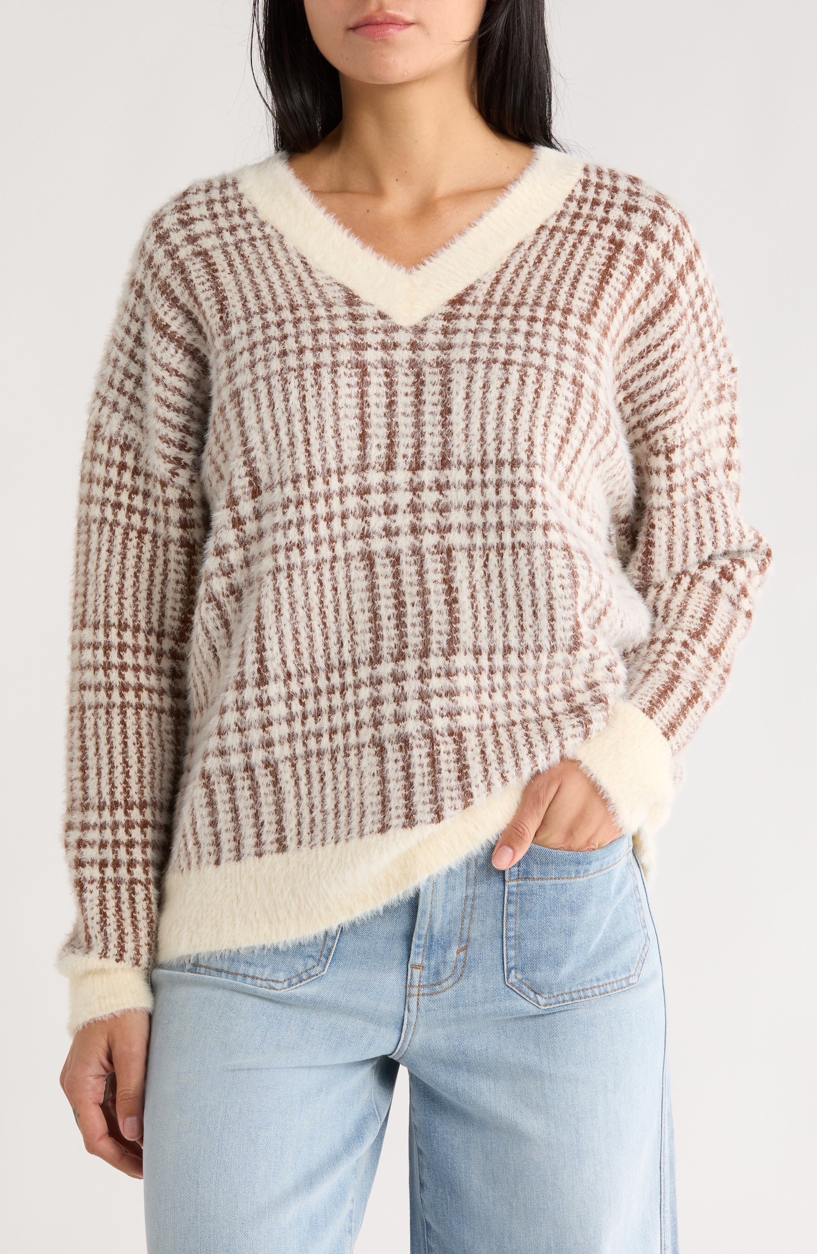 Love Token Plaid V-Neck Sweater
