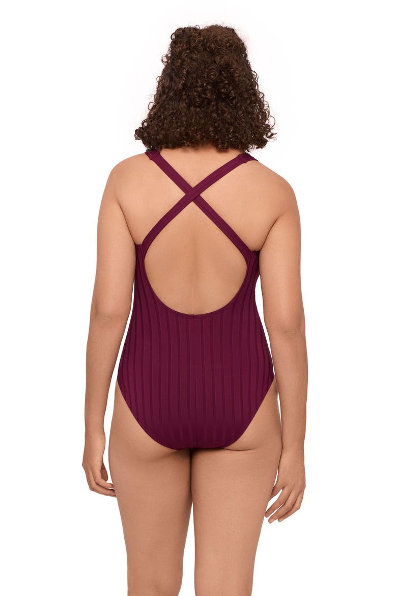 Smoothing and Sculpting Scoop Neck X-Back Wide Rib One-Piece Swimsuit, Alternate, color, Cherry Mocha Wide Rib