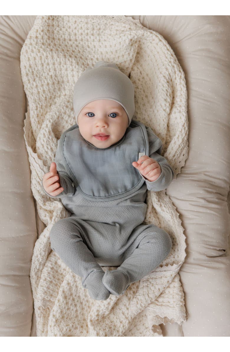 Ely's & Co. Organic Cotton Embroidered Collar Collection - Footie + Bonnet, Alternate, color, Blue Leaf