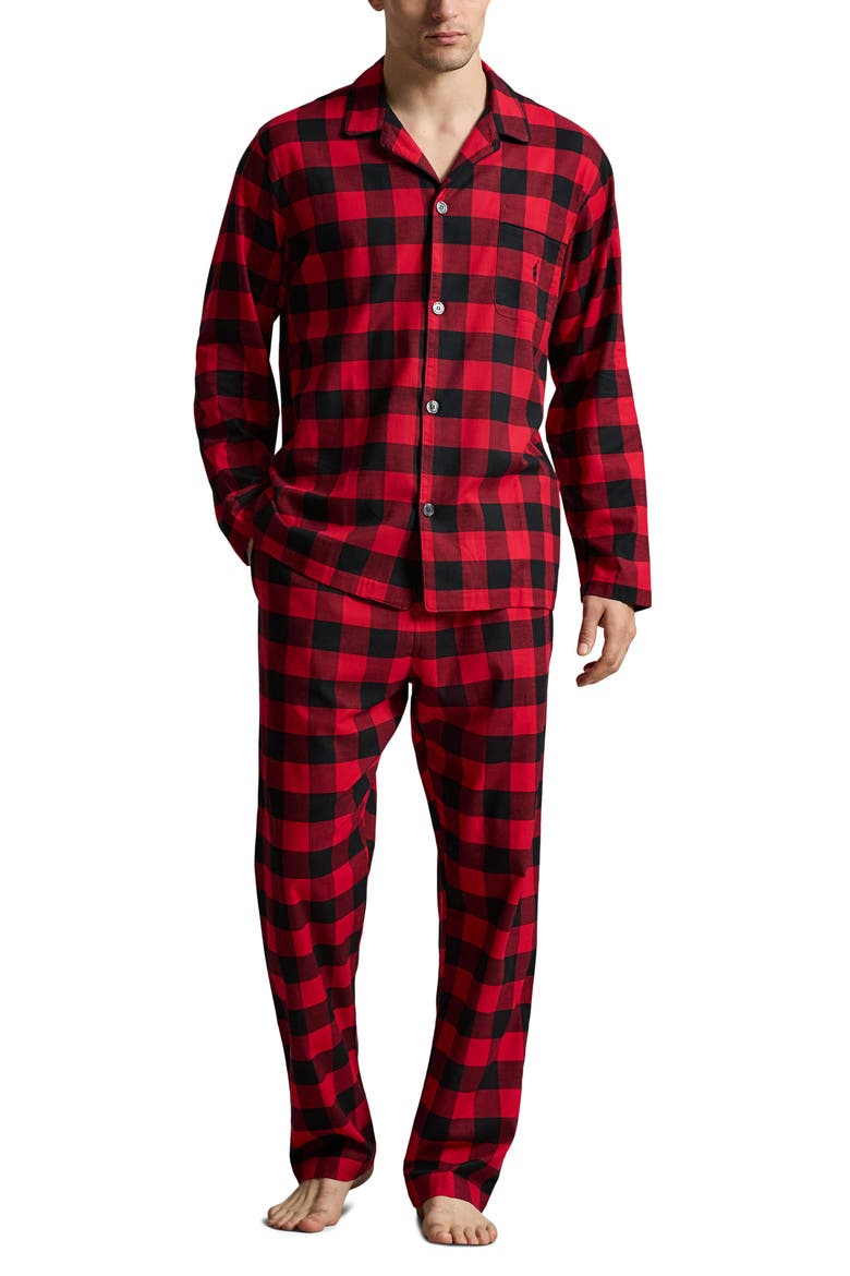 Buffalo Check Flannel Pajama Top, Main, color, RED BUFFALO CHECK POLO BLACK