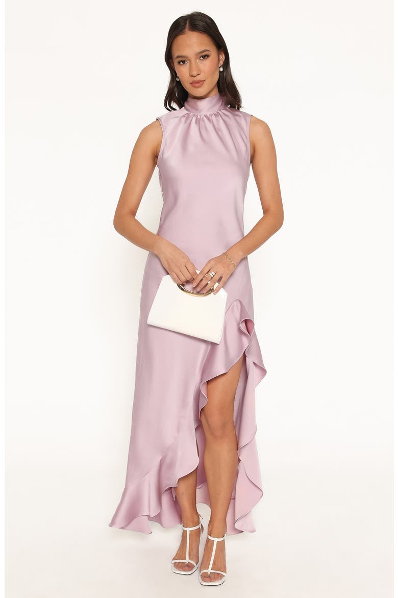 Brialyn High Neck Ruffle Maxi Dress, Alternate, color, VINTAGE PURPLE
