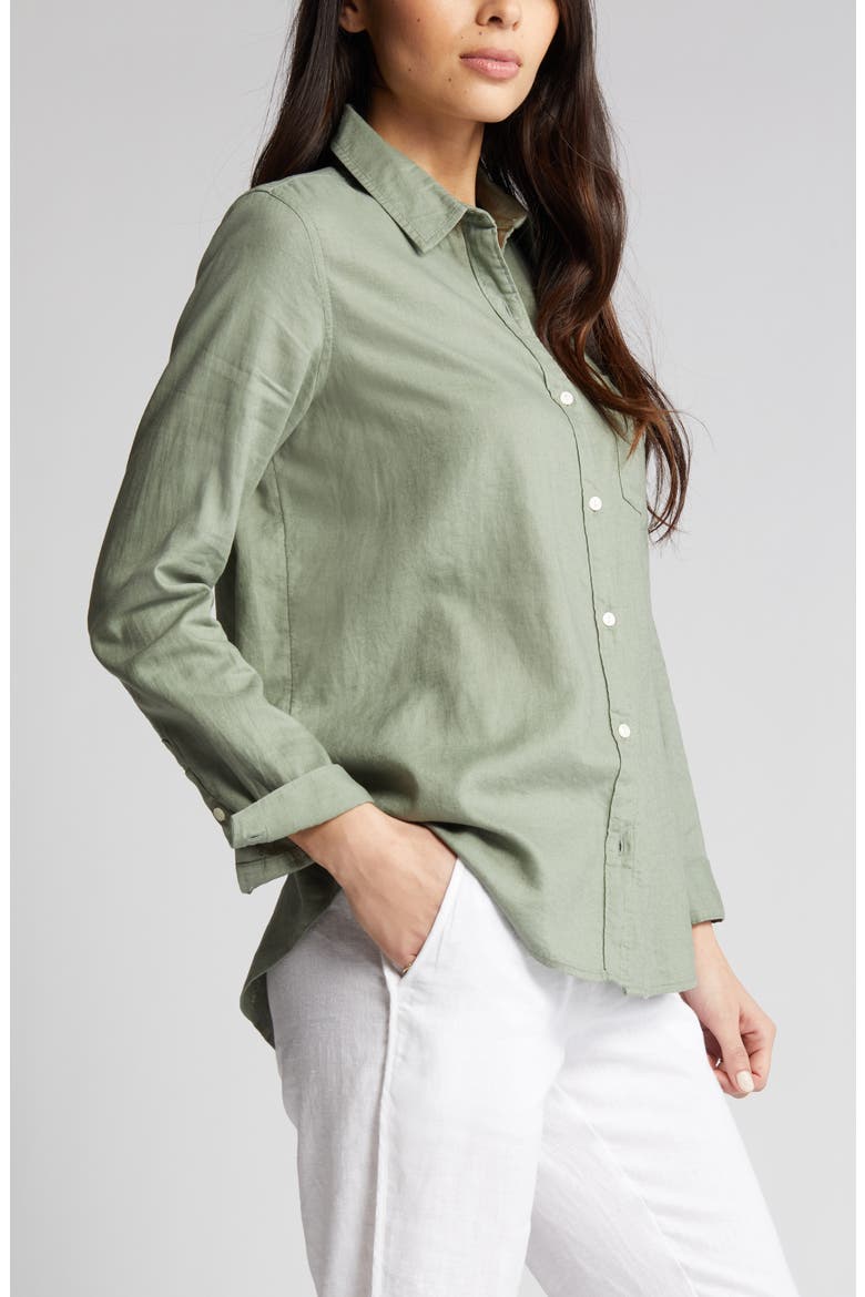 Casual Linen Blend Button-Up Shirt, Alternate, color, GREEN DUNE