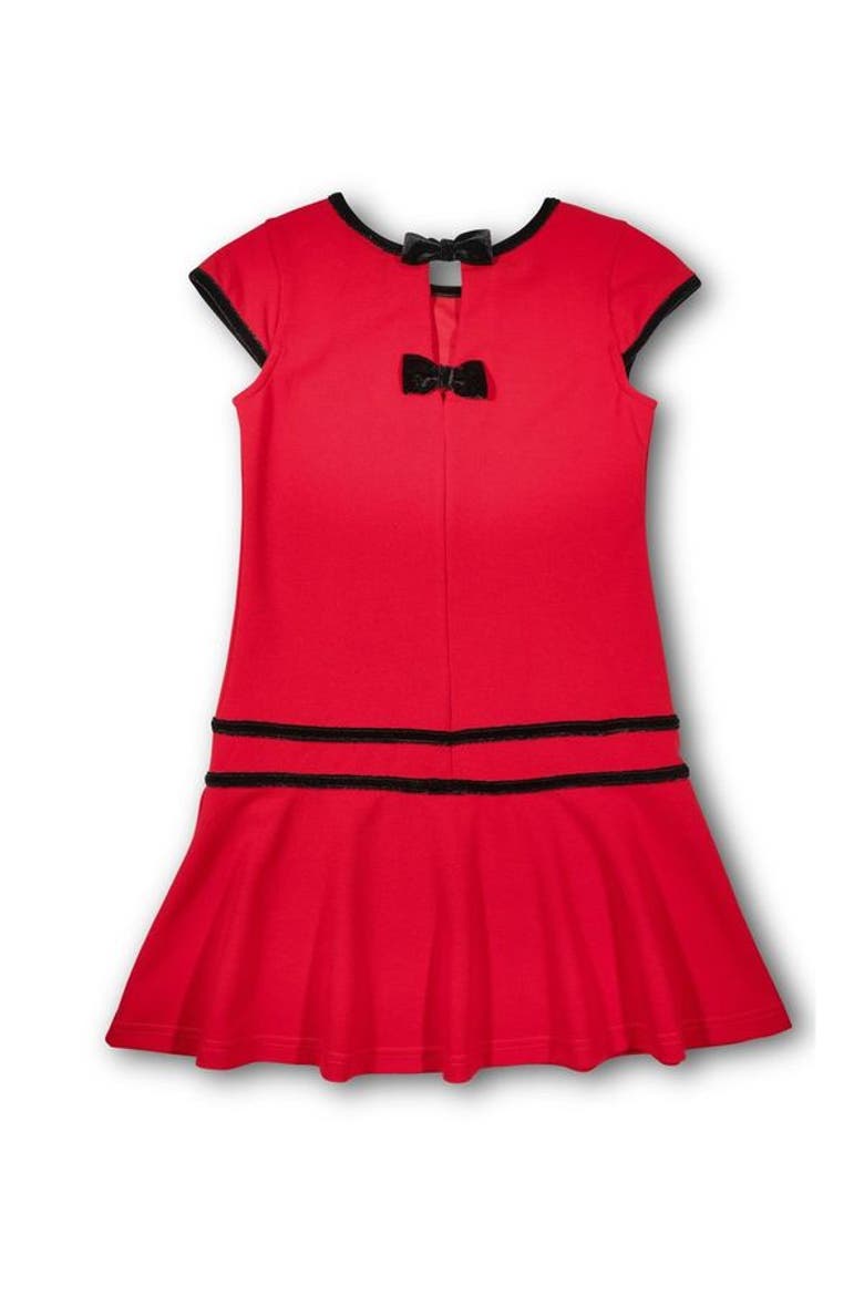 Crepe Knit Dress With Velvet Trim, Alternate, color, Red