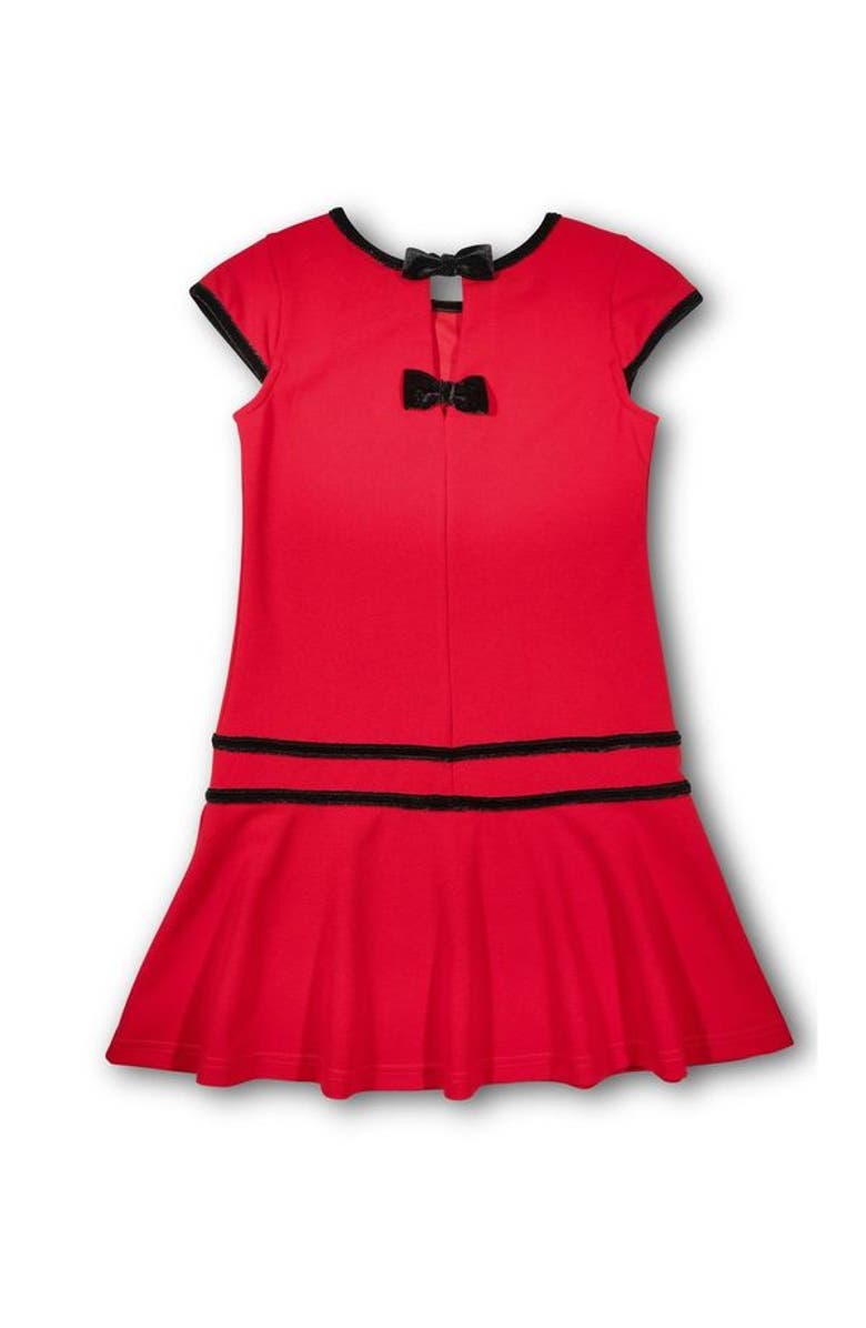 Florence Eiseman Crepe Knit Dress With Velvet Trim, Alternate, color, Red