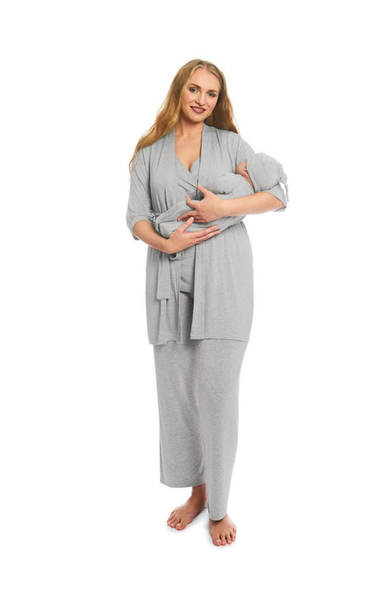 Everly Grey Analise During & After 5-Piece Maternity/Nursing Sleep Set for Mom & Baby, Alternate, color, Heather Grey Solid