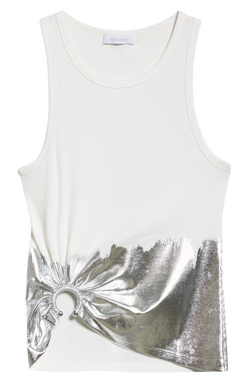 Rabanne Sleeveless Coast Tank Top With Silver Foil And Piercing Details In White