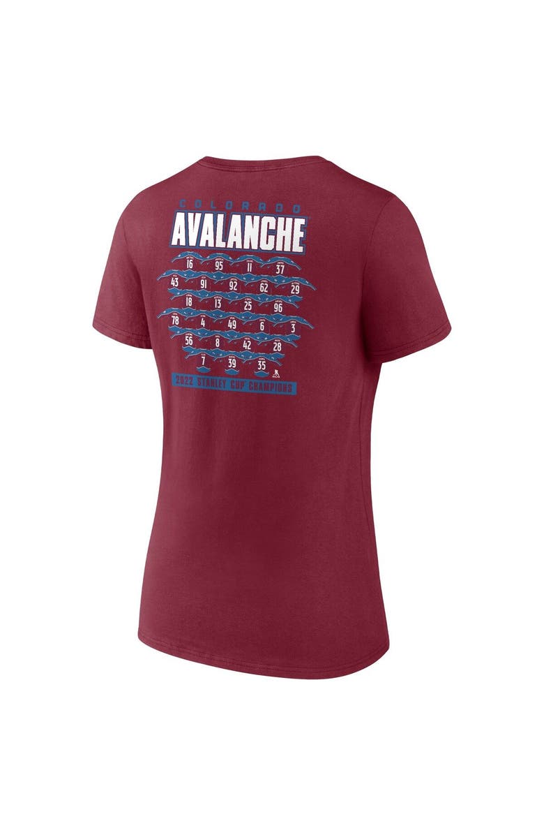 FANATICS Women's Fanatics Branded Burgundy Colorado Avalanche 2022 Stanley Cup Champions Jersey Roster V-Neck T-Shirt, Alternate, color, 