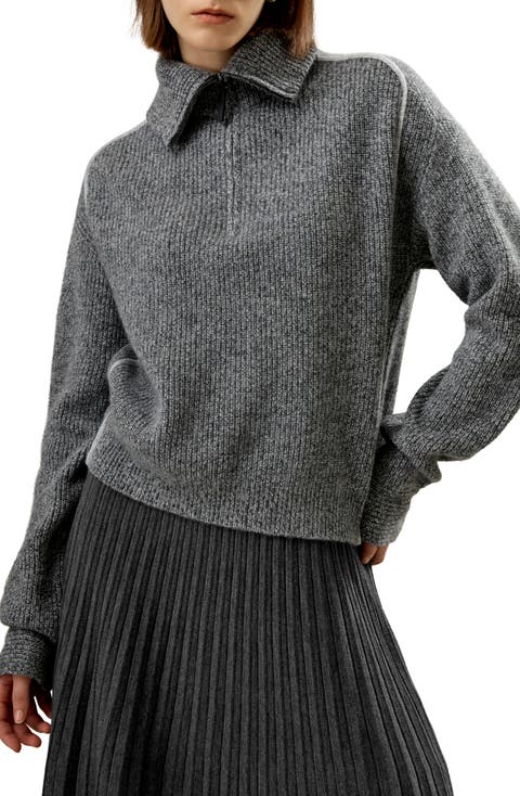 Women's Cashmere Half Zip-Up Ribbed Sweater