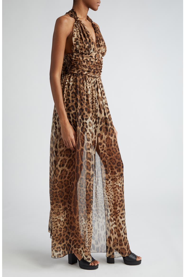 Leopard Print Silk Chiffon Halter Dress, Alternate, color, HY13M LEO NEW