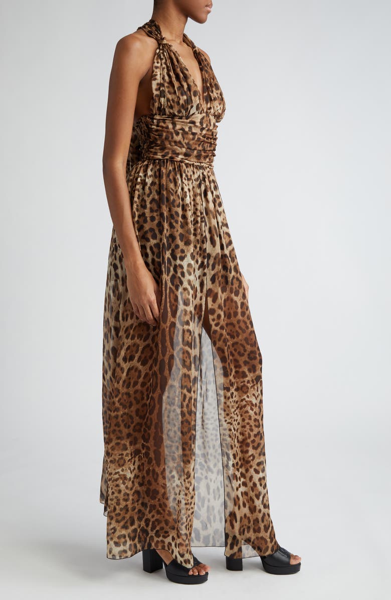 Dolce&Gabbana Leopard Print Silk Chiffon Halter Dress, Alternate, color, Hy13m Leo New