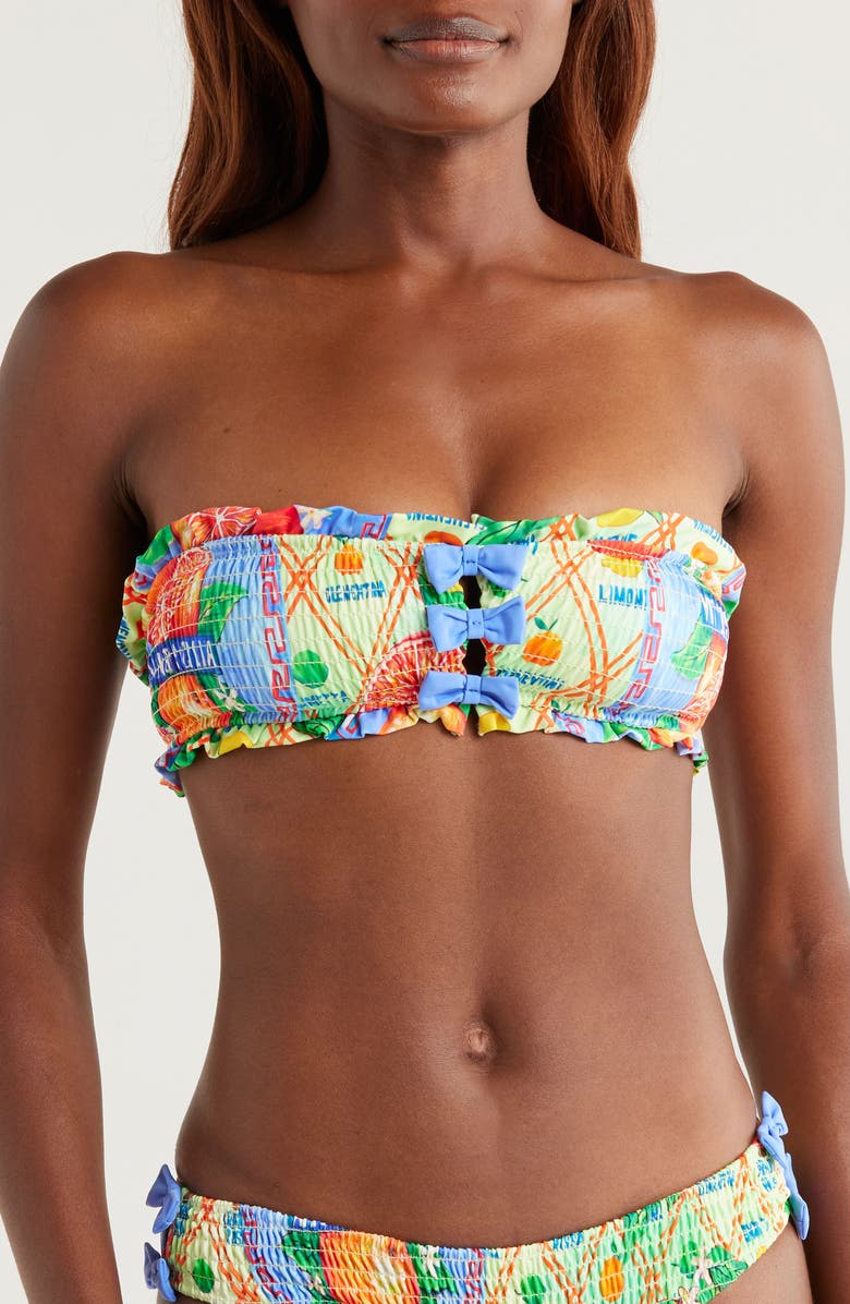 Damson Madder Jessie Shirred Bow Bikini Top, Main, color, Green Multi