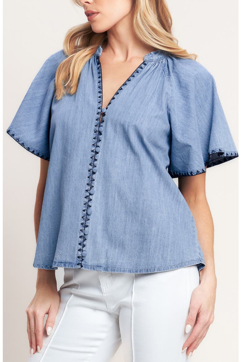 Chambray Button Up Top, Alternate, color, LIGHT INDIGO