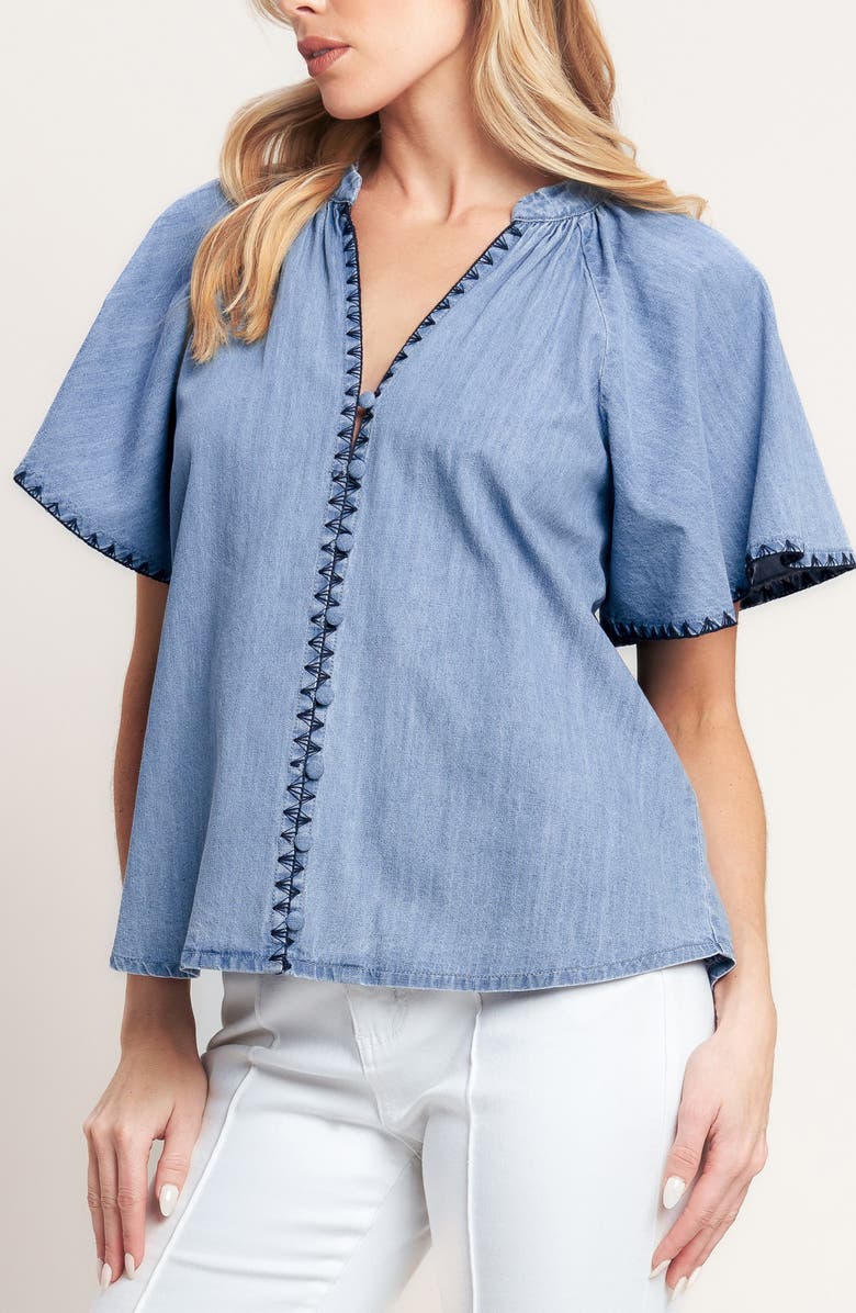 FLYING TOMATO Chambray Button Up Top, Alternate, color, 