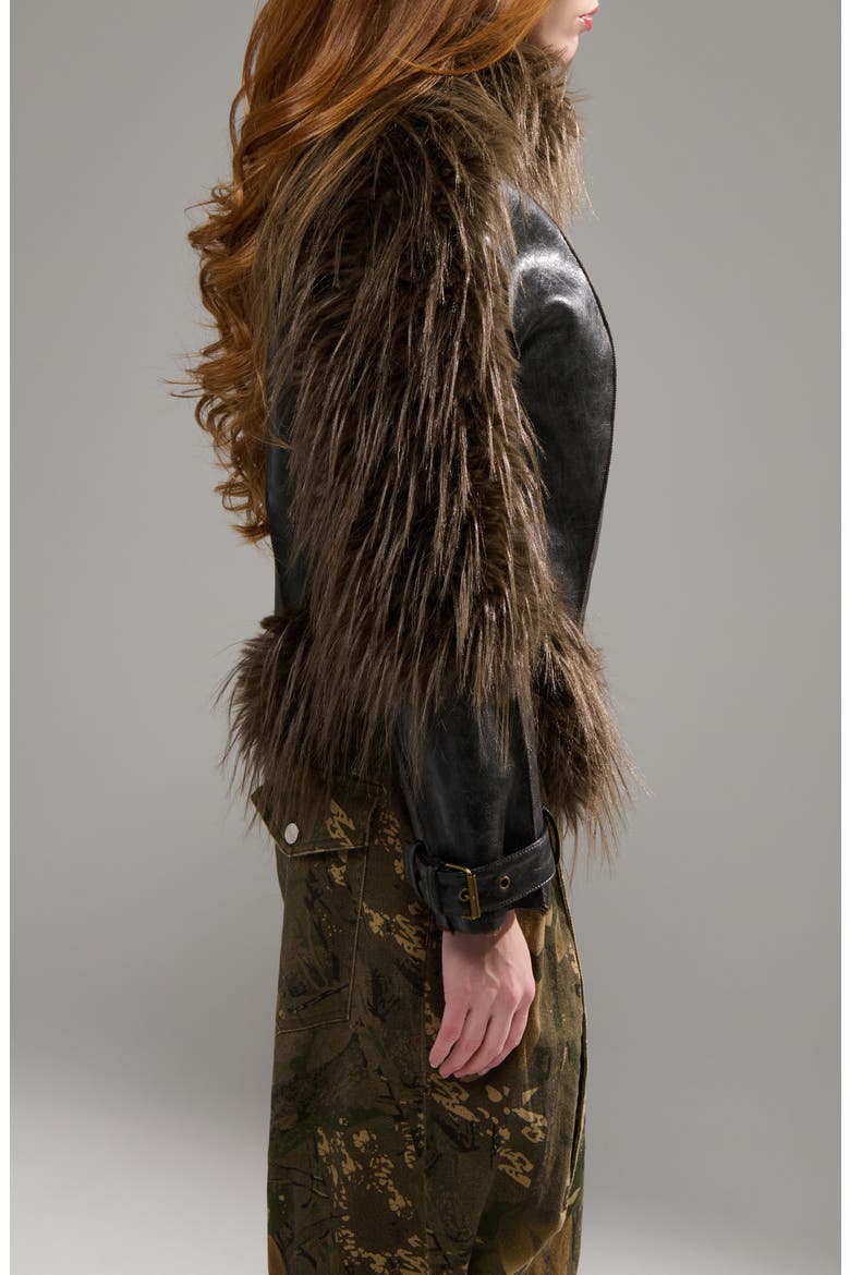 Tahlis Faux Fur Trim Faux Leather Moto Jacket, Alternate, color, ESPRESSO