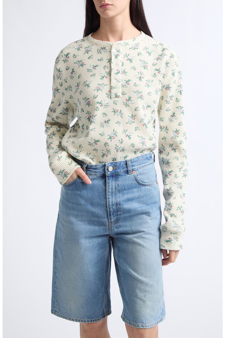 Danbury Floral Waffle Stitch Henley, Main, color, IVORY