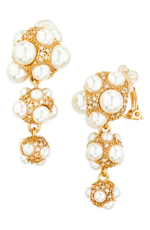 Oscar De La Renta Faux Pearl Pavé Cluster Triple Drop Earrings In Gold