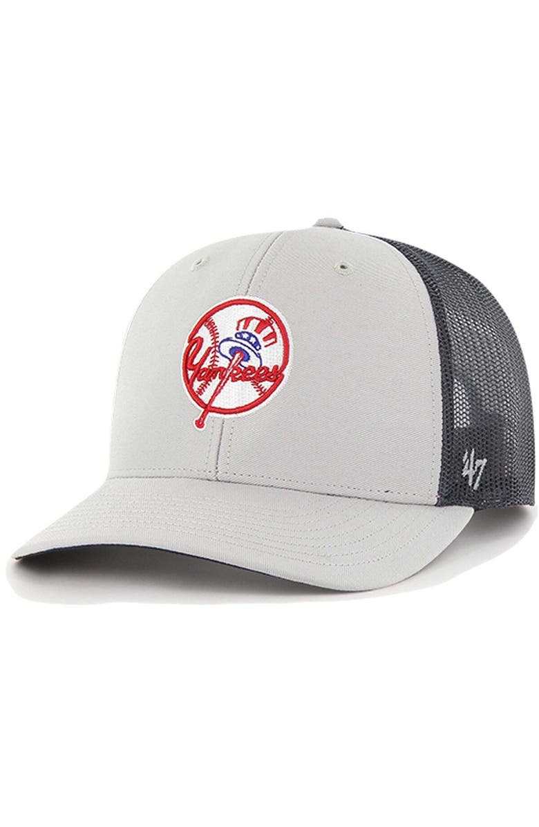 '47 Men's '47 Gray New York Yankees Secondary Trucker Snapback Hat, Main, color, 