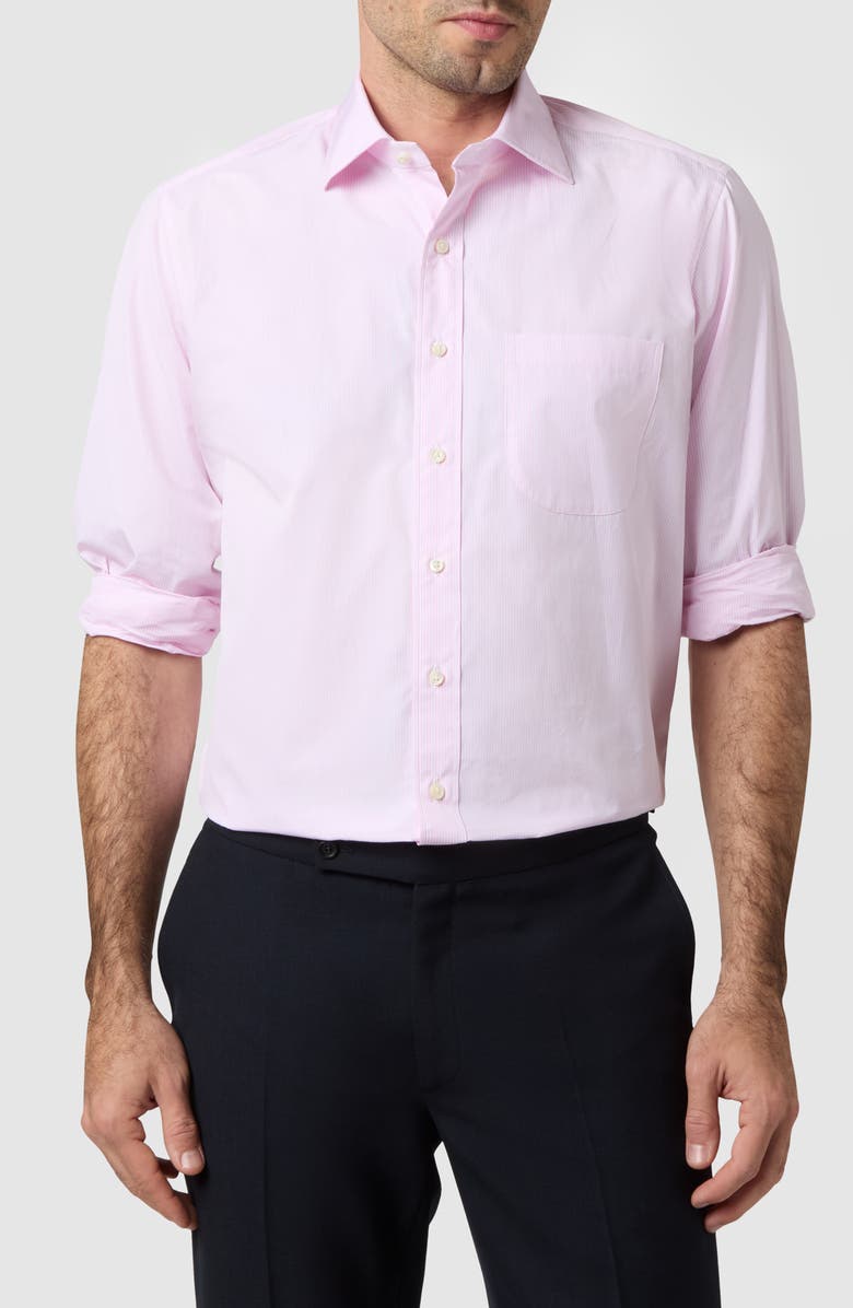 Sid Mashburn Slim Fit Microcheck Cotton Poplin Button-Up Shirt, Main, color, Pink Bengal Stripe