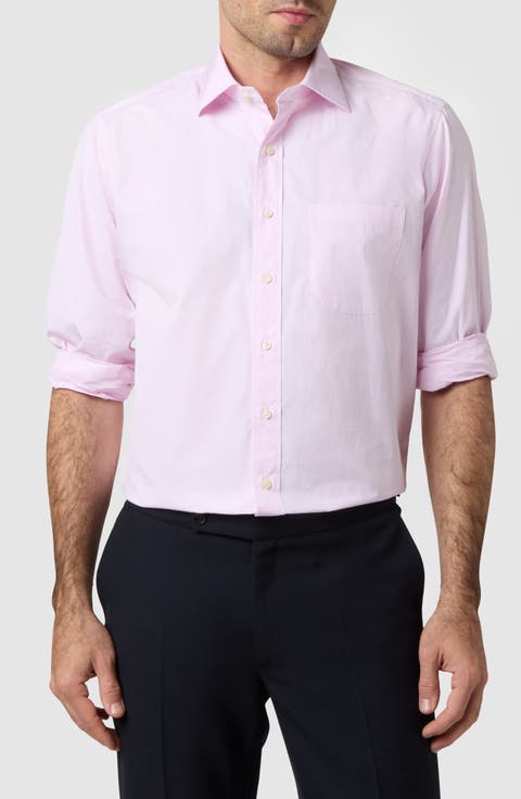 Slim Fit Microcheck Cotton Poplin Button-Up Shirt