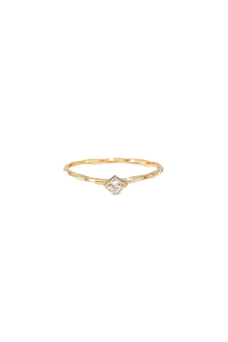 14k Gold Plated Thin Crystal Solitaire Ring Minimalist Dainty Daily Wear, Main, color, Gold