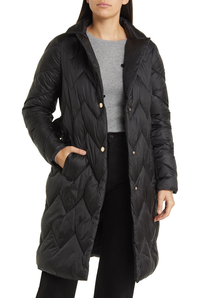 Faux Fur Collar Diamond Quilted Coat, Alternate, color, BLACK