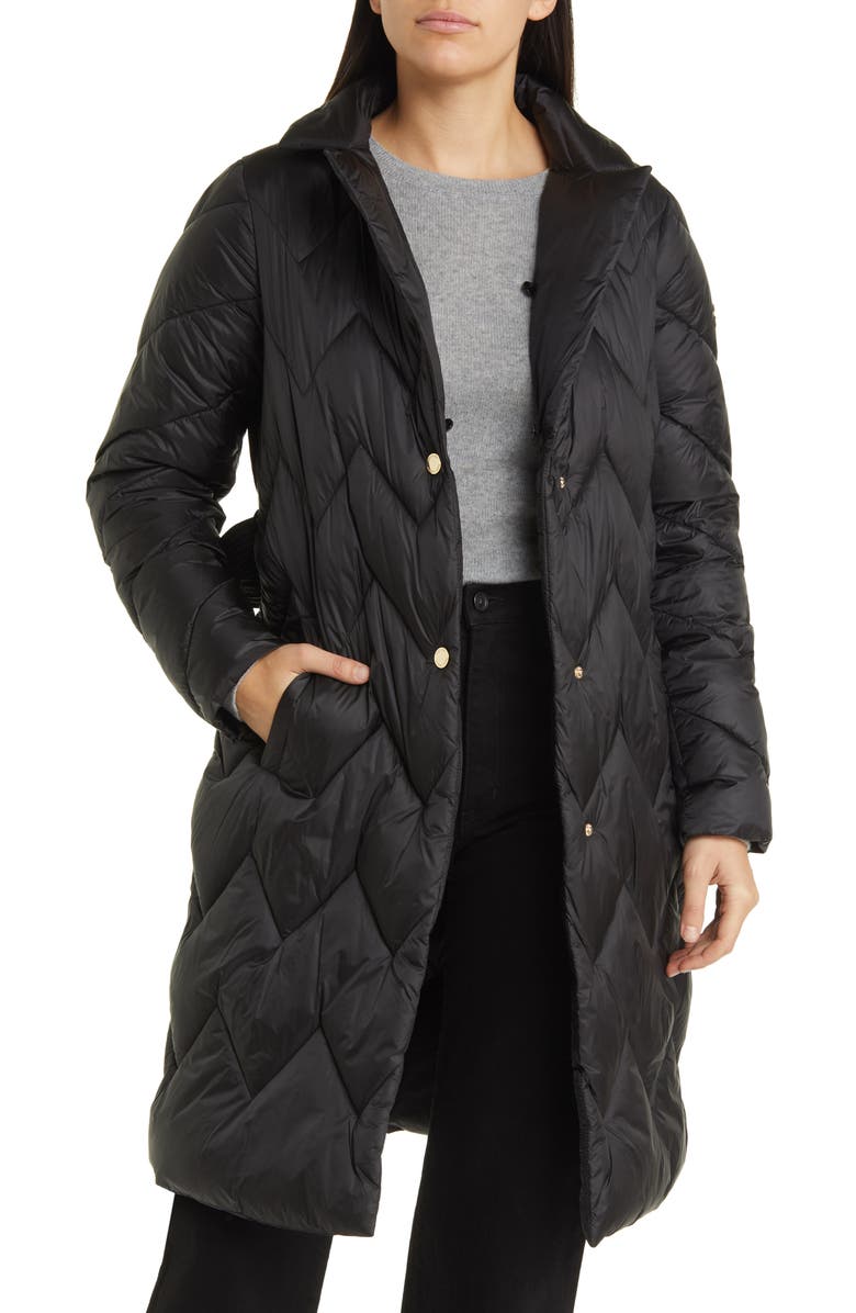 Michael Kors Faux Fur Collar Diamond Quilted Coat, Alternate, color, 