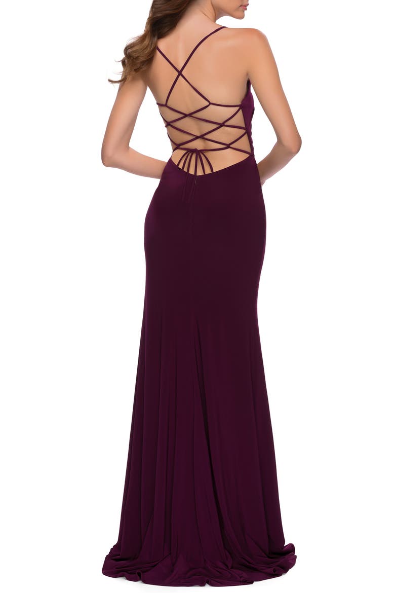 Modern Jersey Dress with Ruffle Detail on Skirt, Alternate, color, DARK BERRY