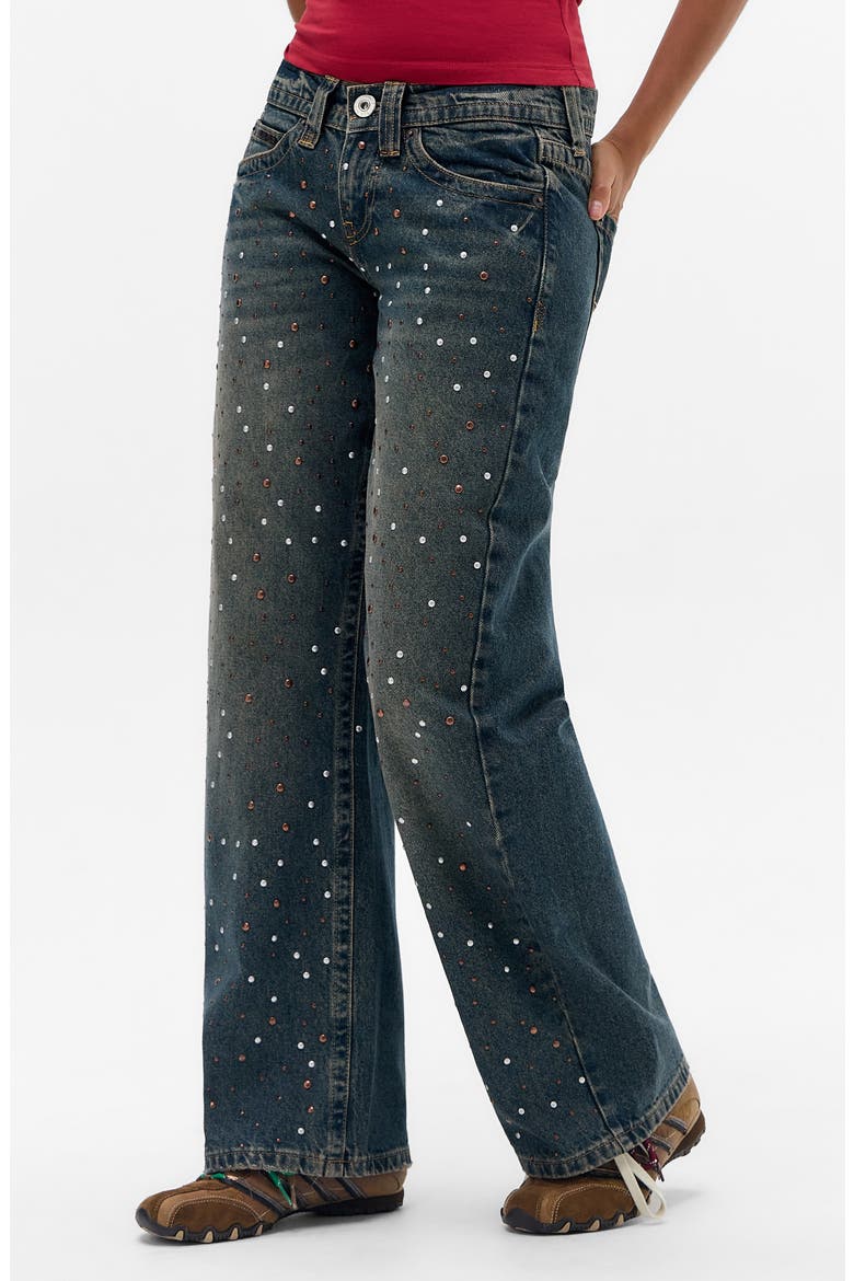 Kayla Studded Low Rise Wide Leg Jeans, Main, color, TINTED BLUE