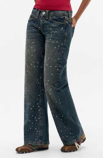 Kayla Studded Low Rise Wide Leg Jeans