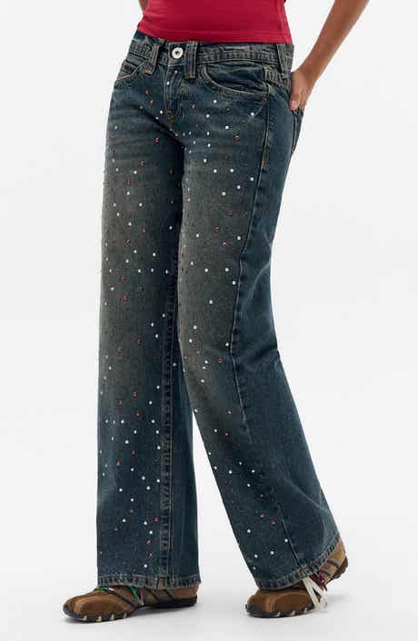 Kayla Studded Low Rise Wide Leg Jeans