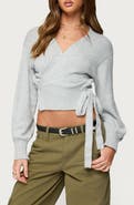 EDIKTED Stella Crop Faux-Wrap Sweater