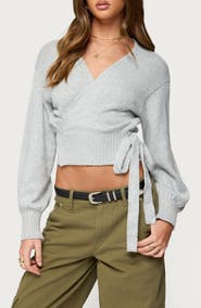 EDIKTED Stella Crop Faux-Wrap Sweater