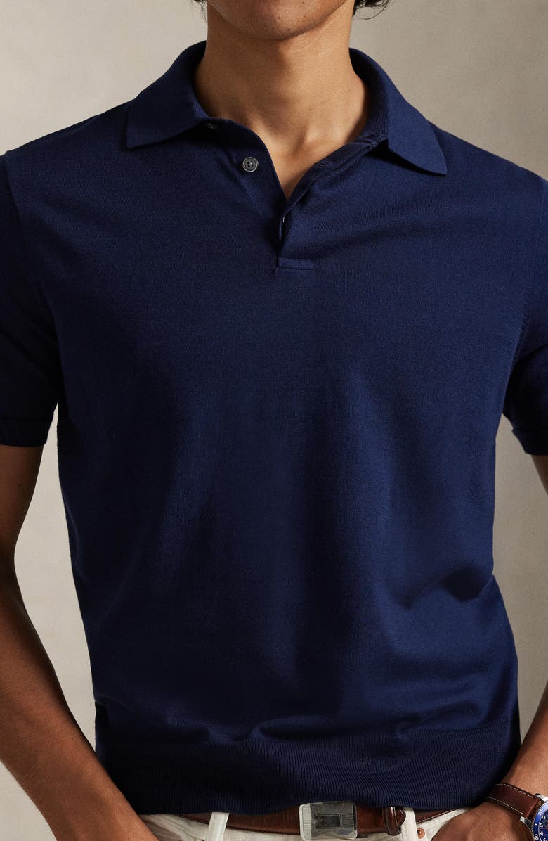 Polo Ralph Lauren Rib Trim Cotton Polo, Alternate, color, Bright Navy
