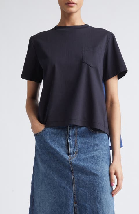 Mixed Media Pleated Poplin & Jersey Pocket T-Shirt