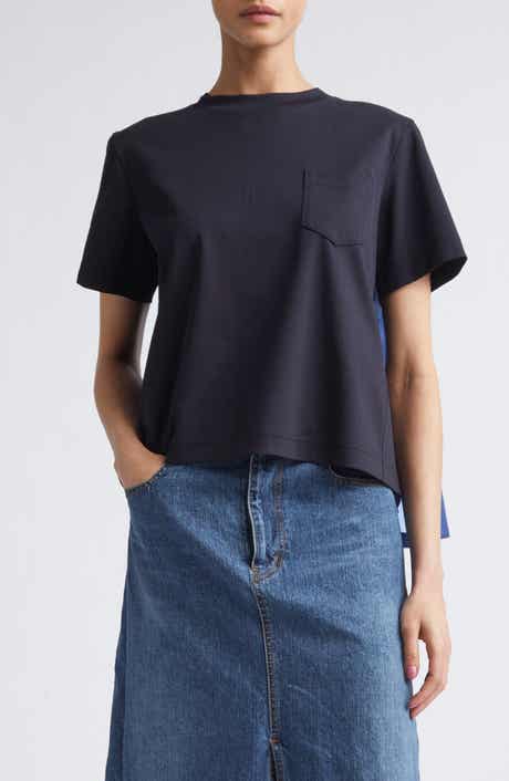 Mixed Media Pleated Poplin & Jersey Pocket T-Shirt