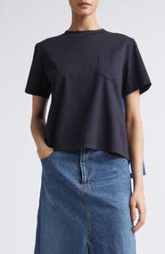 Sacai Mixed Media Pleated Poplin & Jersey Pocket T-Shirt