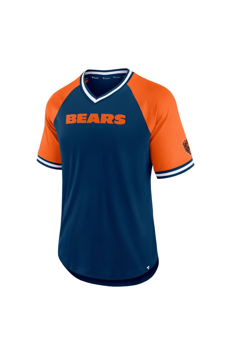 FANATICS Men's Fanatics Branded Navy/Orange Chicago Bears Second Wind Raglan V-Neck T-Shirt, Alternate, color, Navy